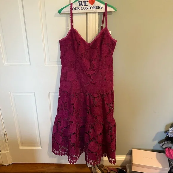 Marchesa | Dresses | Marchesa Notte Magenta Lace Midi Dress Nwt | Poshmark